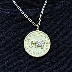 Gold Plated Sterling Silver Cubic Zirconia Elephant Coin Pendant Necklace